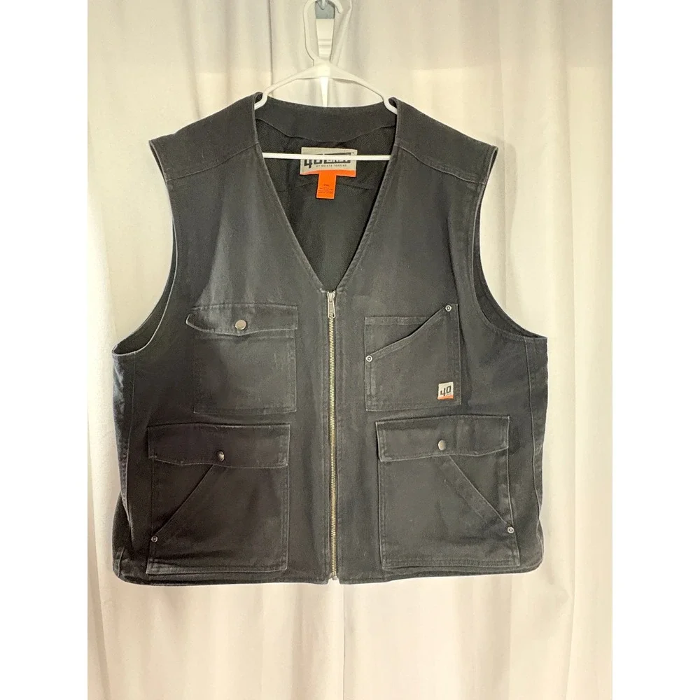 40 Grit Duluth Trading Co Mens Black Cotton Canvas Utility Workwear Vest 2XL
